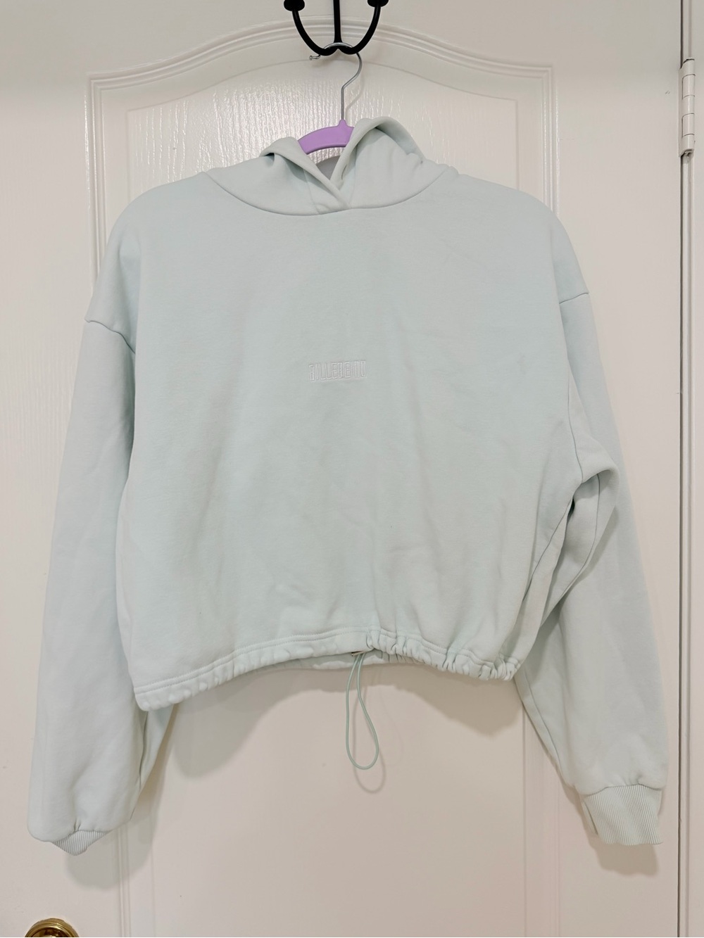 Billebeino Light Mint Cropped Hoodie Medium Drawstring Hem Minimalist Streetwear